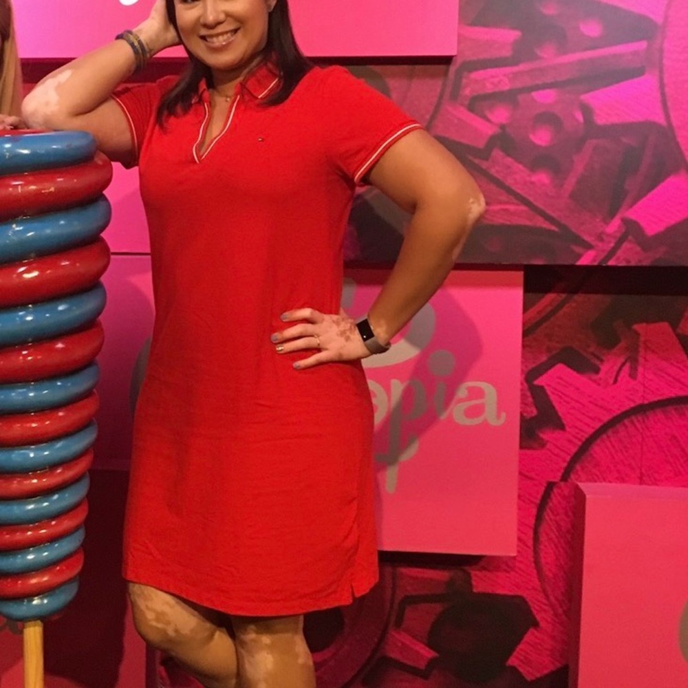 Tommy Hilfiger Red White Collared Slits Polo Shirt Tunic short sleeve Mini Dress